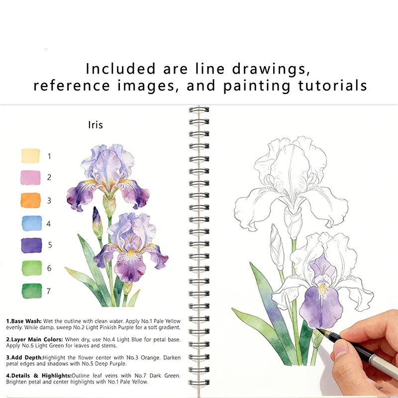 Stationery Books - ホットセールスパイラル綴じ水彩画花柄ワークブック厚紙初心者向け簡単ガイド毎日のアート練習
