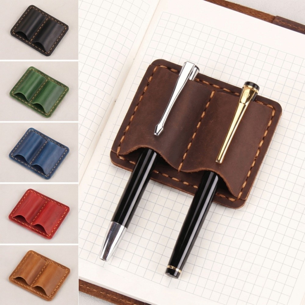 ダブルヴィンテージレザーペンループホルダー エレガントな手作 - Vintage Leather Journal Notebook のレビューと価格