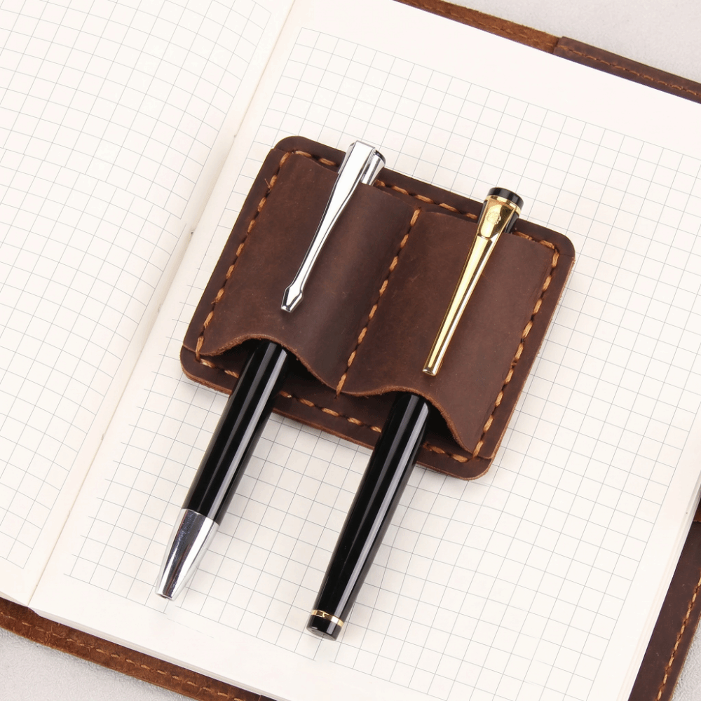 ダブルヴィンテージレザーペンループホルダー エレガントな手作 - Vintage Leather Journal Notebook のレビューと価格